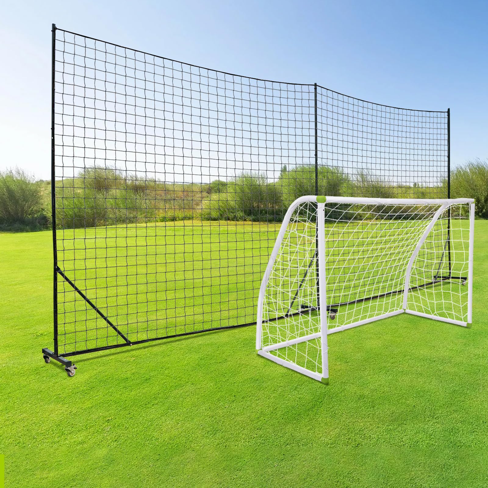 Backstop Nets Heavy Duty Ball Stop Net Soccer Sports Barrier Netting for Backyard Movable Backstop System with Posts Ball Containment Net (Movable-4 Inch Net, 20FT Wide)