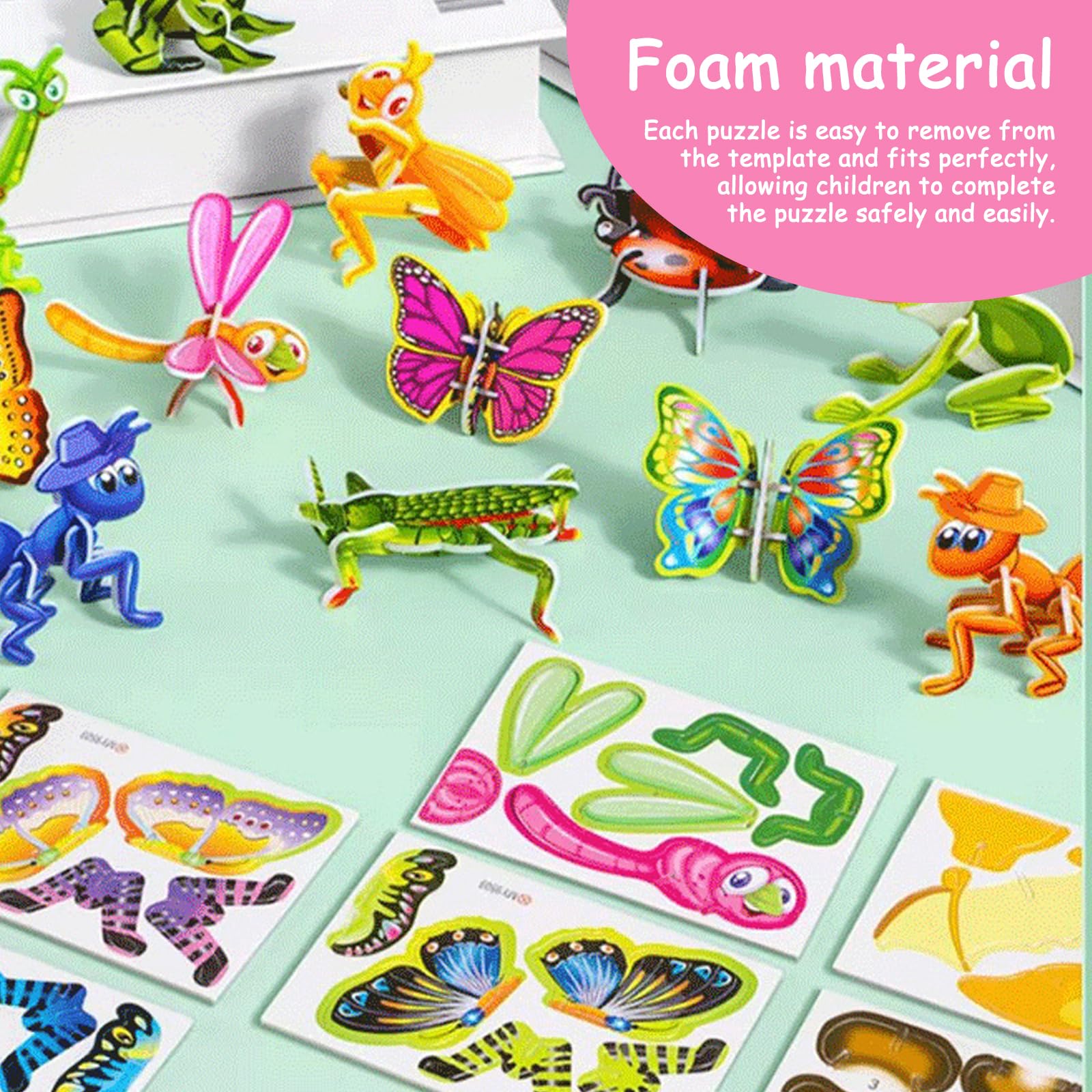 dellyy Puzzle 3D dla dzieci, 30 elementów, puzzle z kreskówek, edukacyjne puzzle 3D dla dzieci, mini puzzle dla dzieci, zabawki 3D (owad)