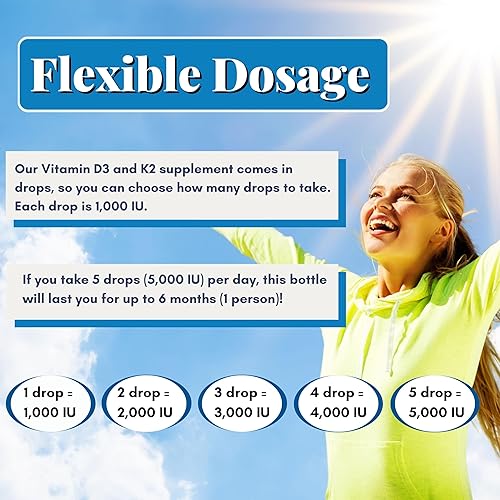 Miniatura 3 de Gotas líquidas de vitamina D3 K2  Vitamina D3 5000 UI, gotas de vitamina D para adultos, sin rellenos, sin OMG, sin sabor, vitamina líquida d3 con