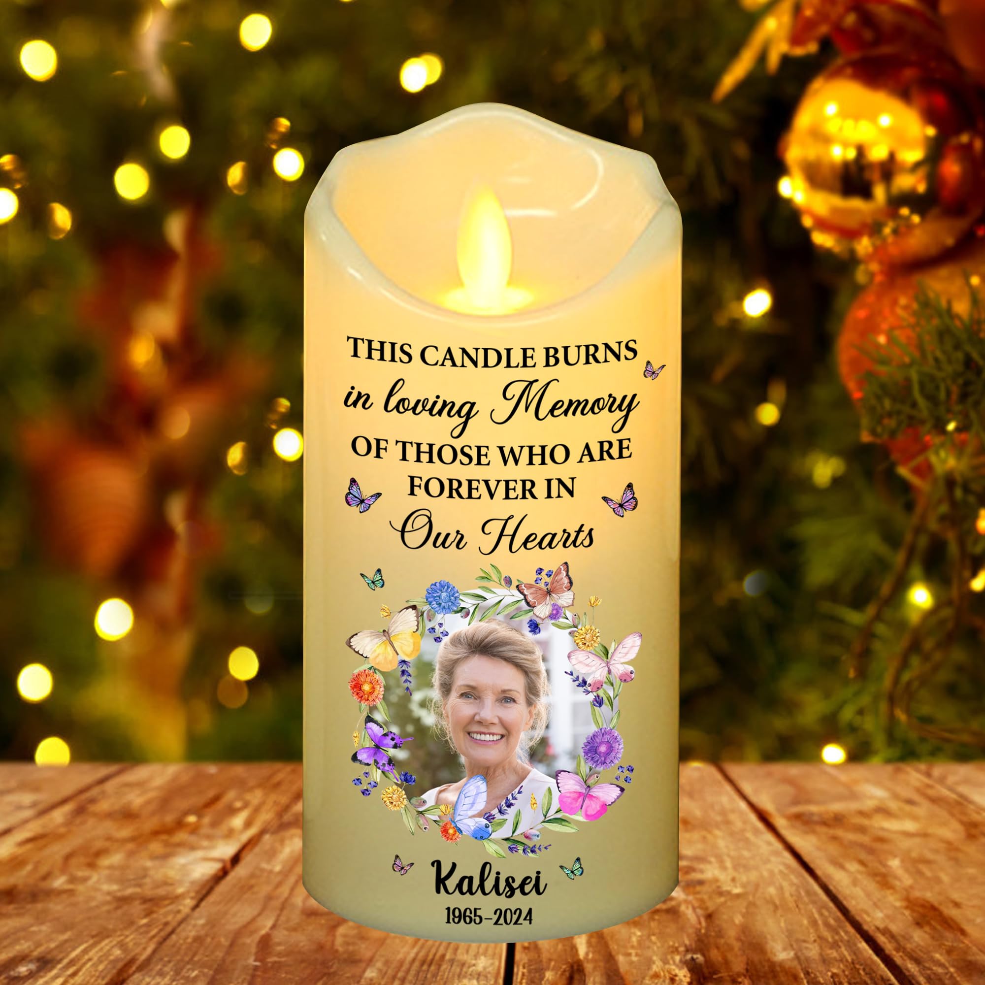 This Candle Burns in Loving Memory, Personalized Photo Christmas Memorial Candles Light Memorial Gifts LED Candles Lamp for Loss of Mom,Father Loved One Sympathy Gifts Bereavement Gift (style15)