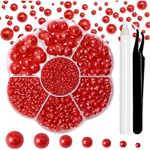 RODAKY 2300Pcs Flatback Pearls for Crafting Kit,Red Half Pearl Beads and Gems,2-10MM Flat Back Half Round Pearl for Nails Art Design DIY Crafts Jewelry Making Cup Shoes Nail Decor