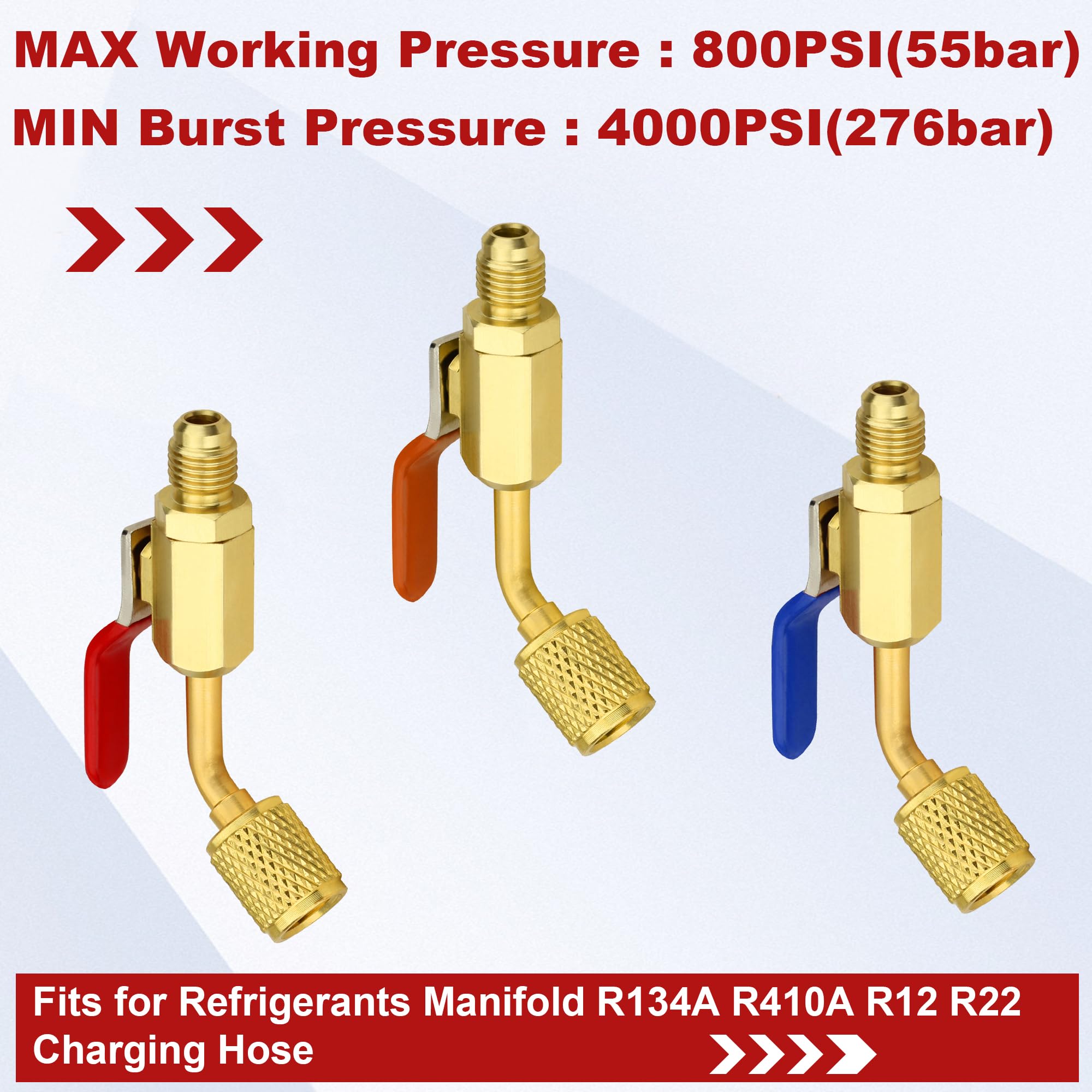 Purge Valve 3-Pack HVAC Low Loss Fittings With Ball Valves – For R134A R410A R22 Refrigerant Charging Refrigerant Hose - View #6