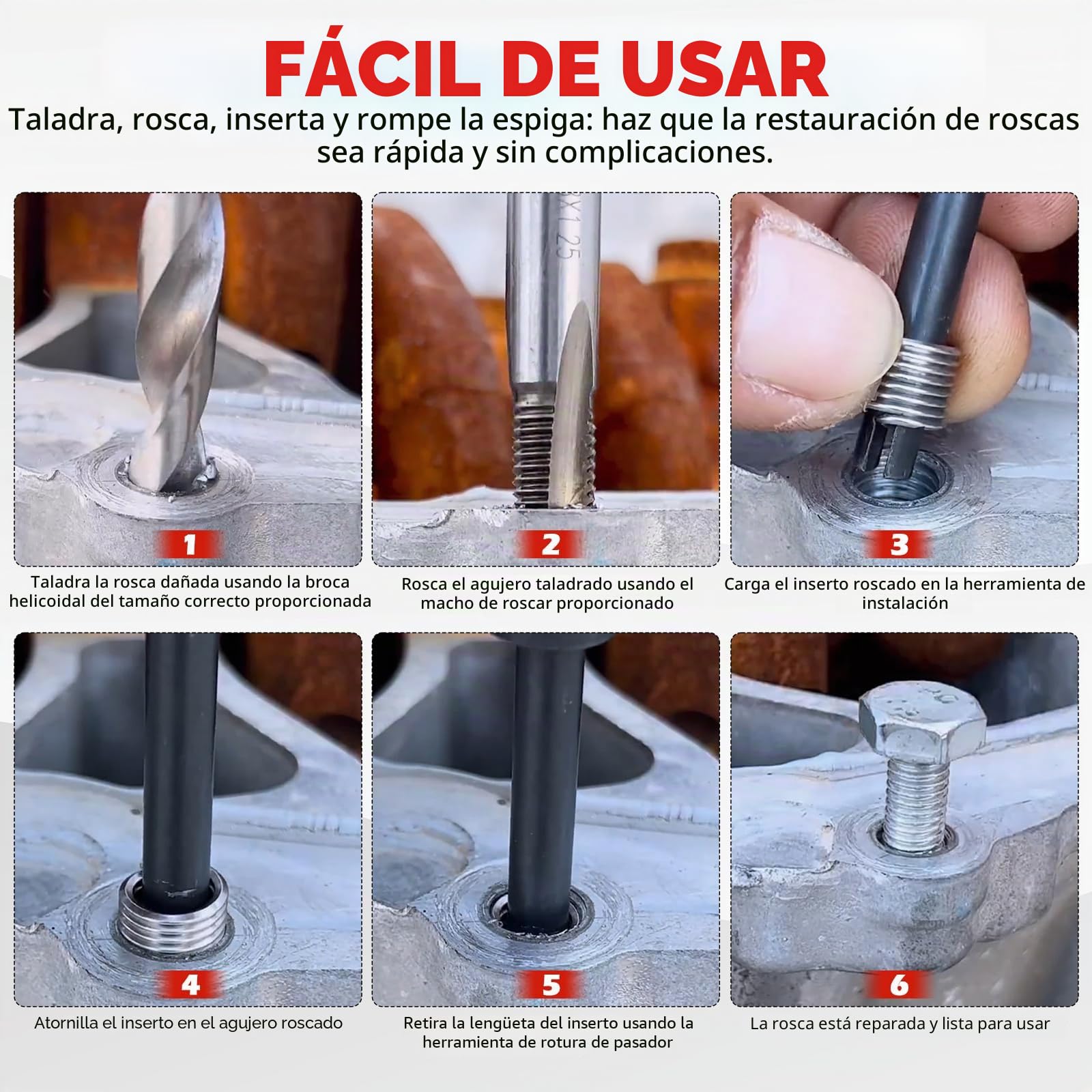 FreeTec 131 Piezas Kits de Reparación de Roscas, M5/6/8/10/12 Herramientas Interior para Reparación de Roscas para Automóvil