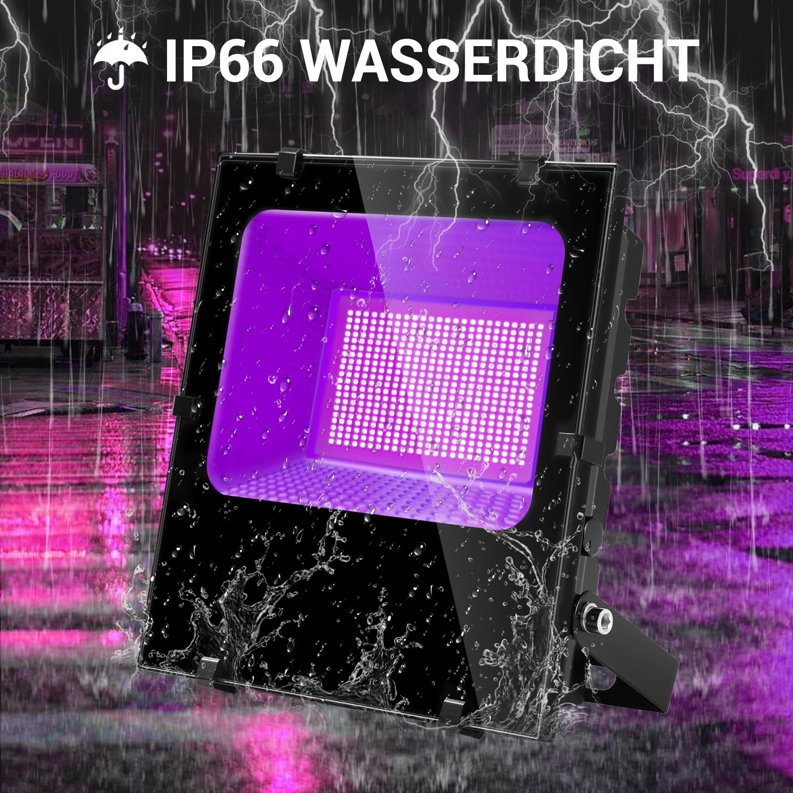 Lumiere Noire LED 300W Avec Fiches de Commutation à Intensité Variable, Projecteur LED UV Extérieur 395-400nm Lumière Noire Ultraviolet pour Soiree Fluo, Body Painting, Halloween (Lot de 2)