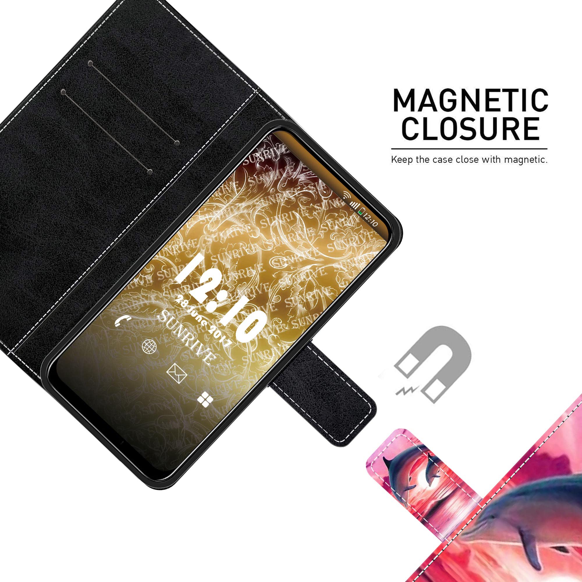 Sunrive Cover compatibile con Motorola Moto g60s, Custodia con supporto di stand e in Pelle artificiale per carte di credito Portafoglio Flip Chiusura Magnetica bumper(Q delfino