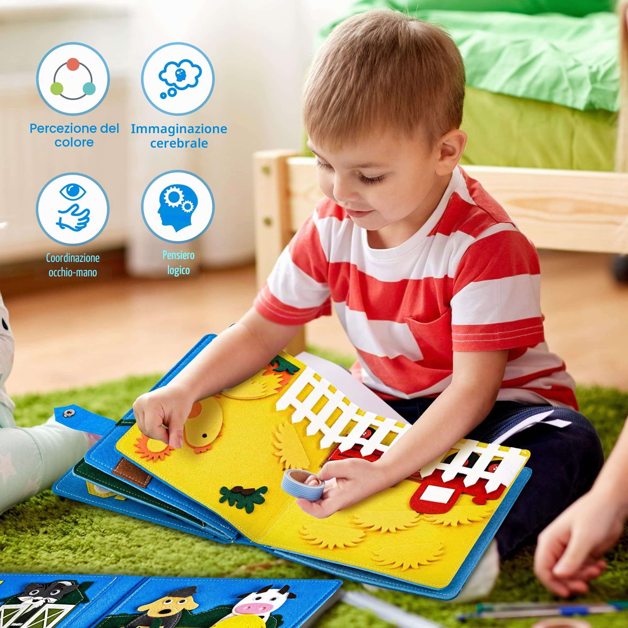Quiet Book® | Libro di Lavoro in Feltro 3D Giocattolo educativo sensoriale | Bambini in età prescolare apprendimento Giocattolo sensoriale Busy Book | Morbido Feltro Busy Book