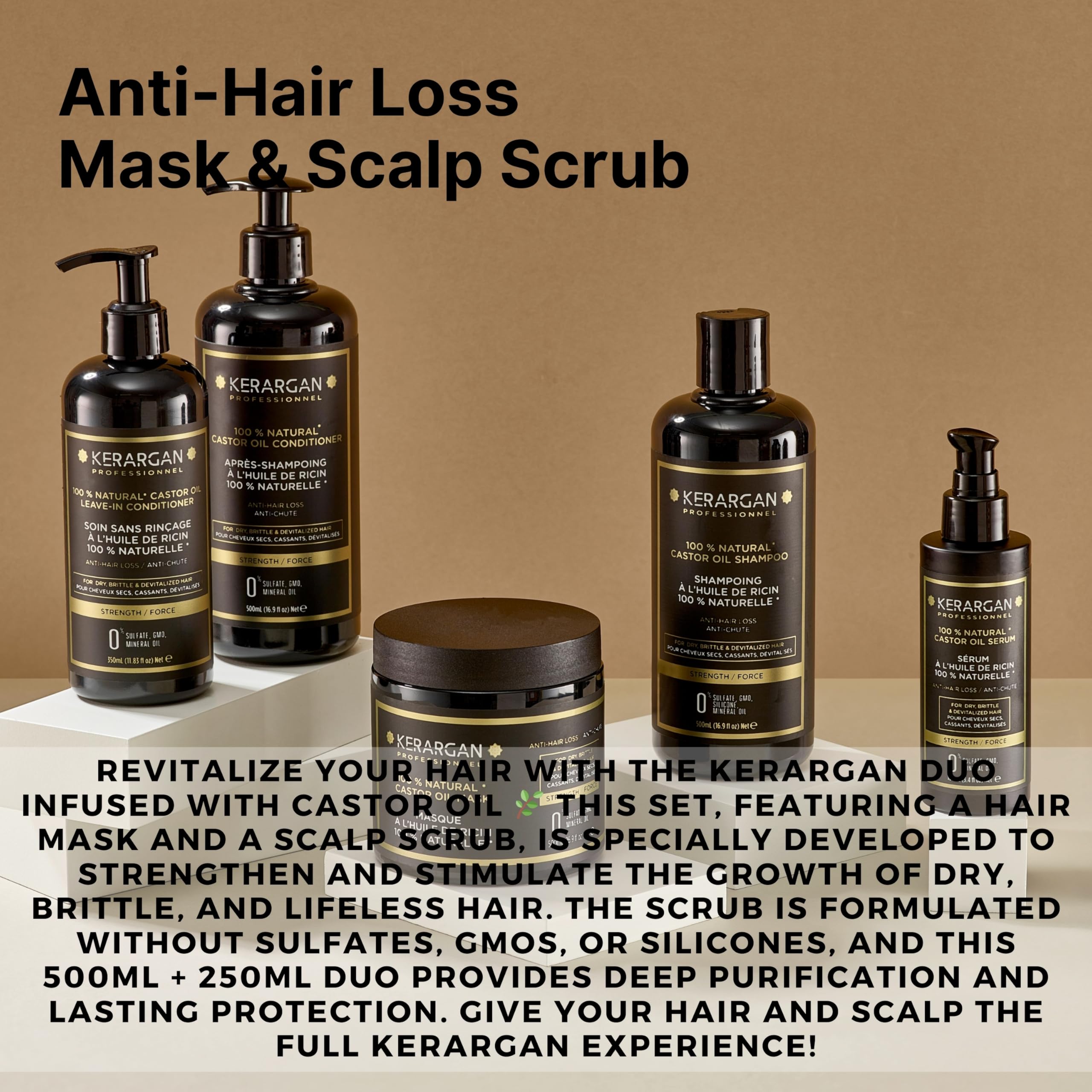 Kerargan, Anti-Hair Loss Mask and Scalp Scrub Duo with Castor Oil for Dry Brittle, Lifeless Hair - Image 2