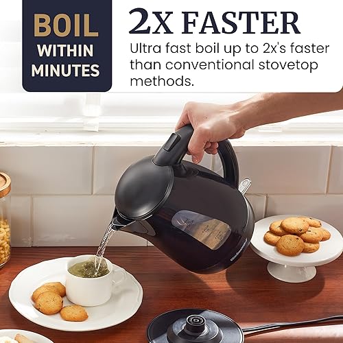 Miniatura 4 de Elite Gourmet EKT8690X 1.7L Electric Tea Kettle 1500W, Hot Water Heater Boiler BPA-Free, Fast Boil, Water Level Window and Auto Shut-Off, Black