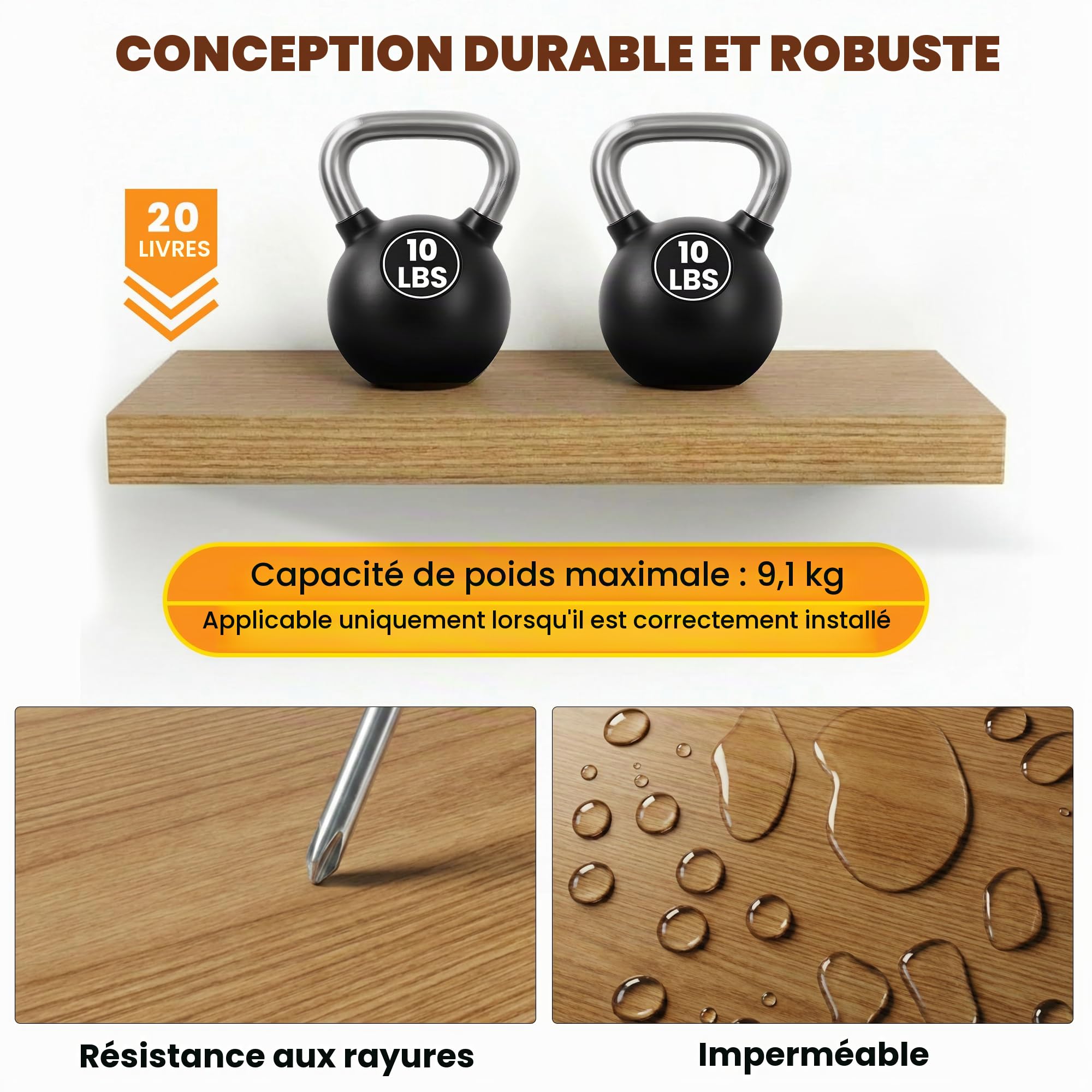 RICHER HOUSE Lot de 2 étagères murales flottantes en Bois de 40 cm avec Supports Invisibles pour Salle de Bain, Chambre à Coucher, Bureau, Salon, Cuisine (chêne, 40 x 23,5 x 3,8 cm)