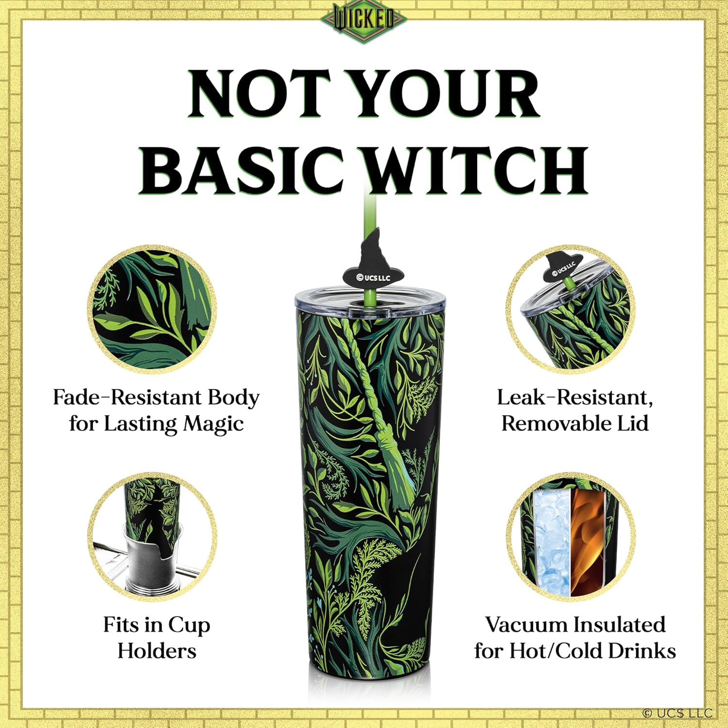 Dragon Glassware x Wicked: For Good 2-Pack 24 oz Vacuum Insulated Tumbler with Lid and Straw - Set of 2 Wicked Tumblers with 4 Straws and Toppers - Official Wicked Merch - Shadows - Image 5