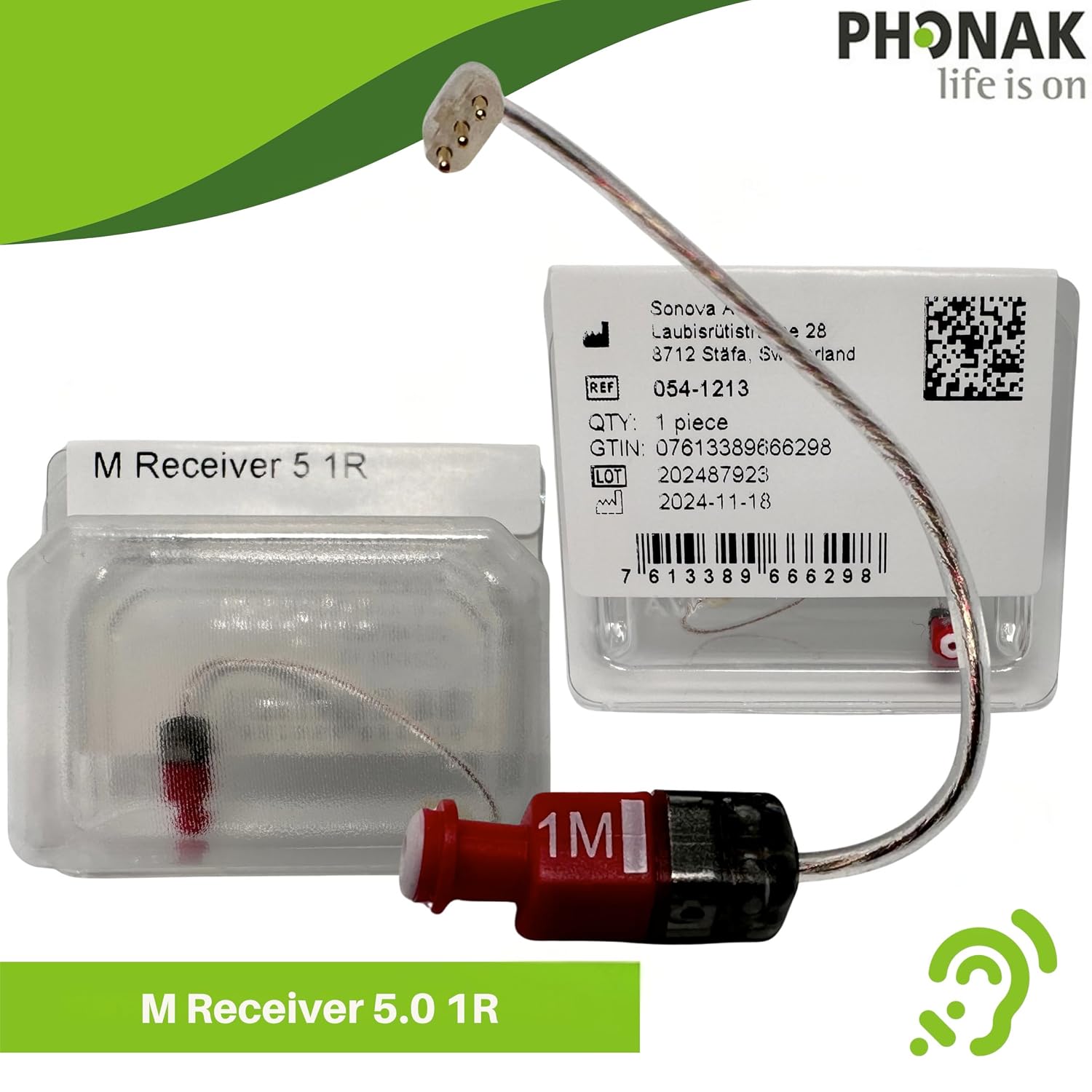 Phonak 5.0 Receiver – M Size – Level 1 – Right Ear (R) – (054-1213) – 3 Pin – Compatible with Lumity, Paradise, Marvel RIC Hearing Aids – Original Phonak Replacement