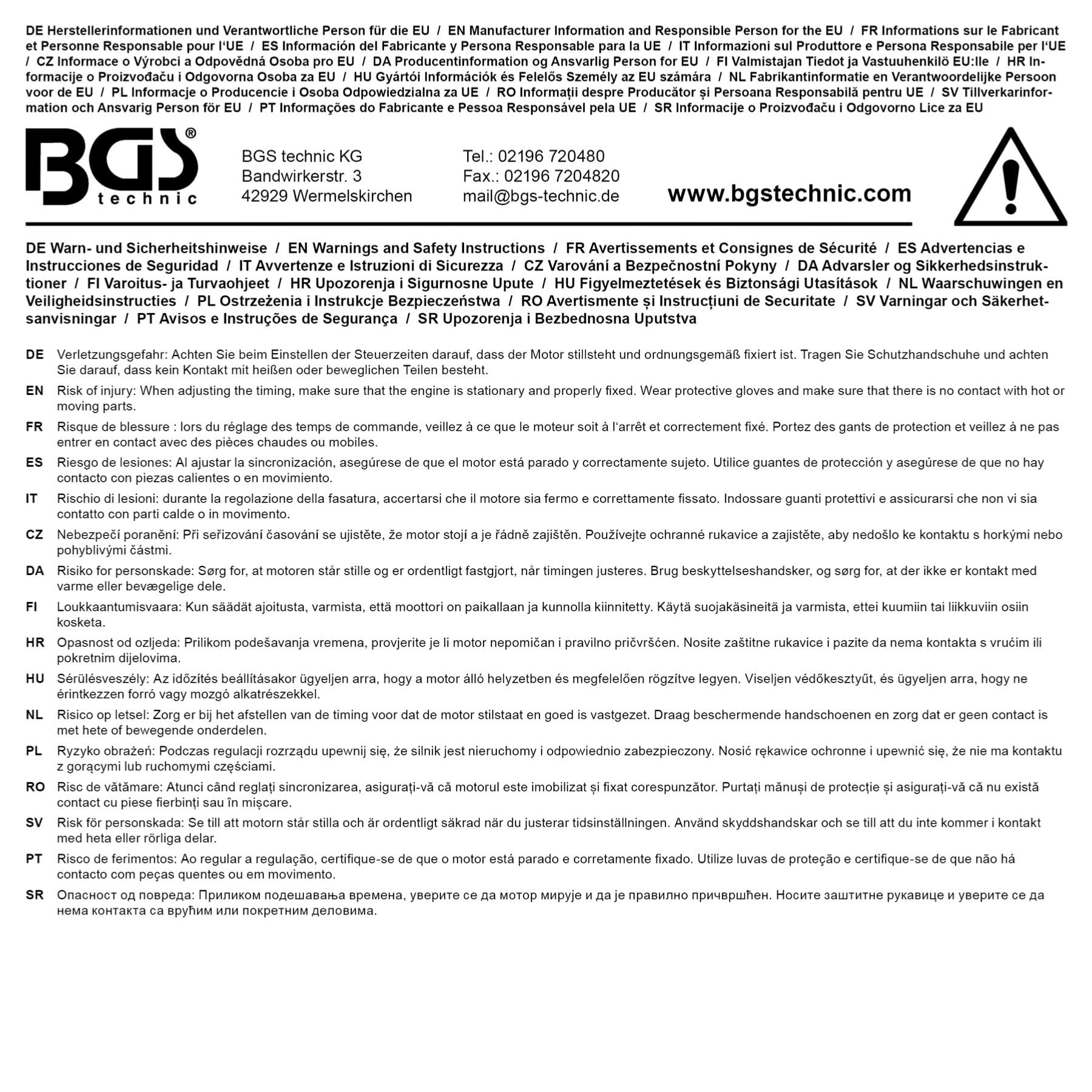 BGS 66211 | Wkładka do szuflady 1/6: zestaw blokad rozrządu | dla Audi 2.4, 2.8, 3.0 TFSI