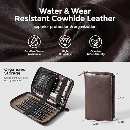 Miniatura 3 de Nicpro Juego de 30 lápices mecánicos de metal negro en estuche de cuero, lápices de dibujo de arte de 0.5, 0.7, 0.035 in, soportes para lápices de