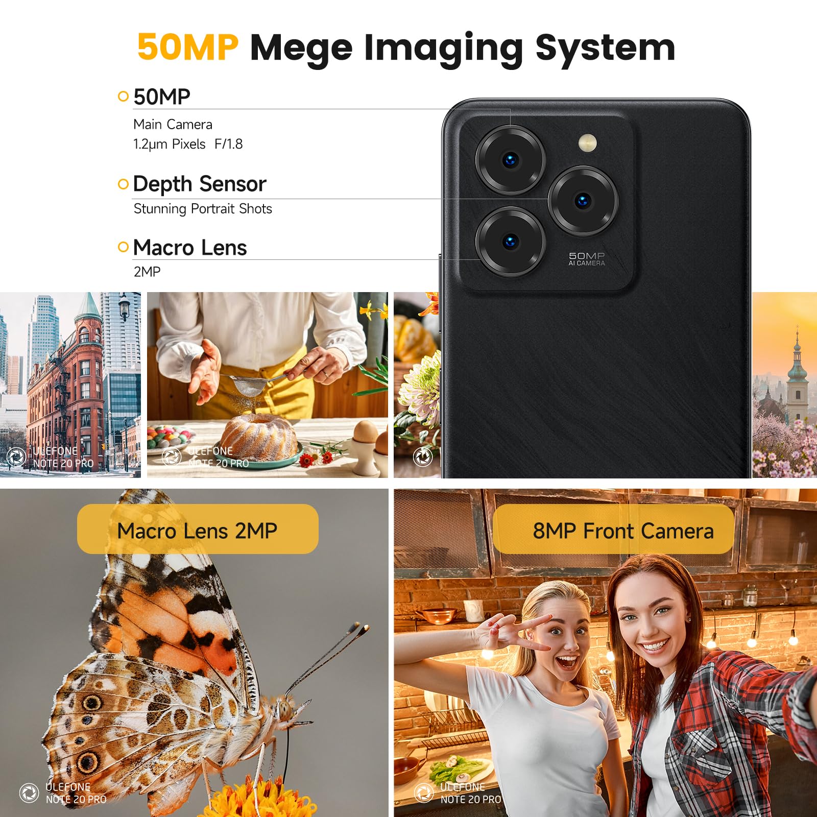 Ulefone Note 20 Pro Smartphone Android 14(2024), Octa-Core, 8GB + 256GB, 6.75" HD+/90Hz, Batteria 6000mAh/18W, 4G Telefono Cellulare 50MP, Cellulari Dual SIM/Fingerprint/Face ID/OTG/2 anni di garanzia