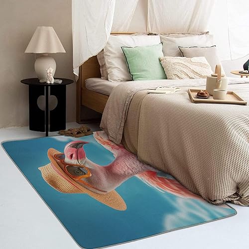 Miniatura 3 de Alfombra de flamenco rosa de 4 x 6 pies, alfombra divertida de animales tropicales para sala de estar, dormitorio, alfombra de flamenco, decoración