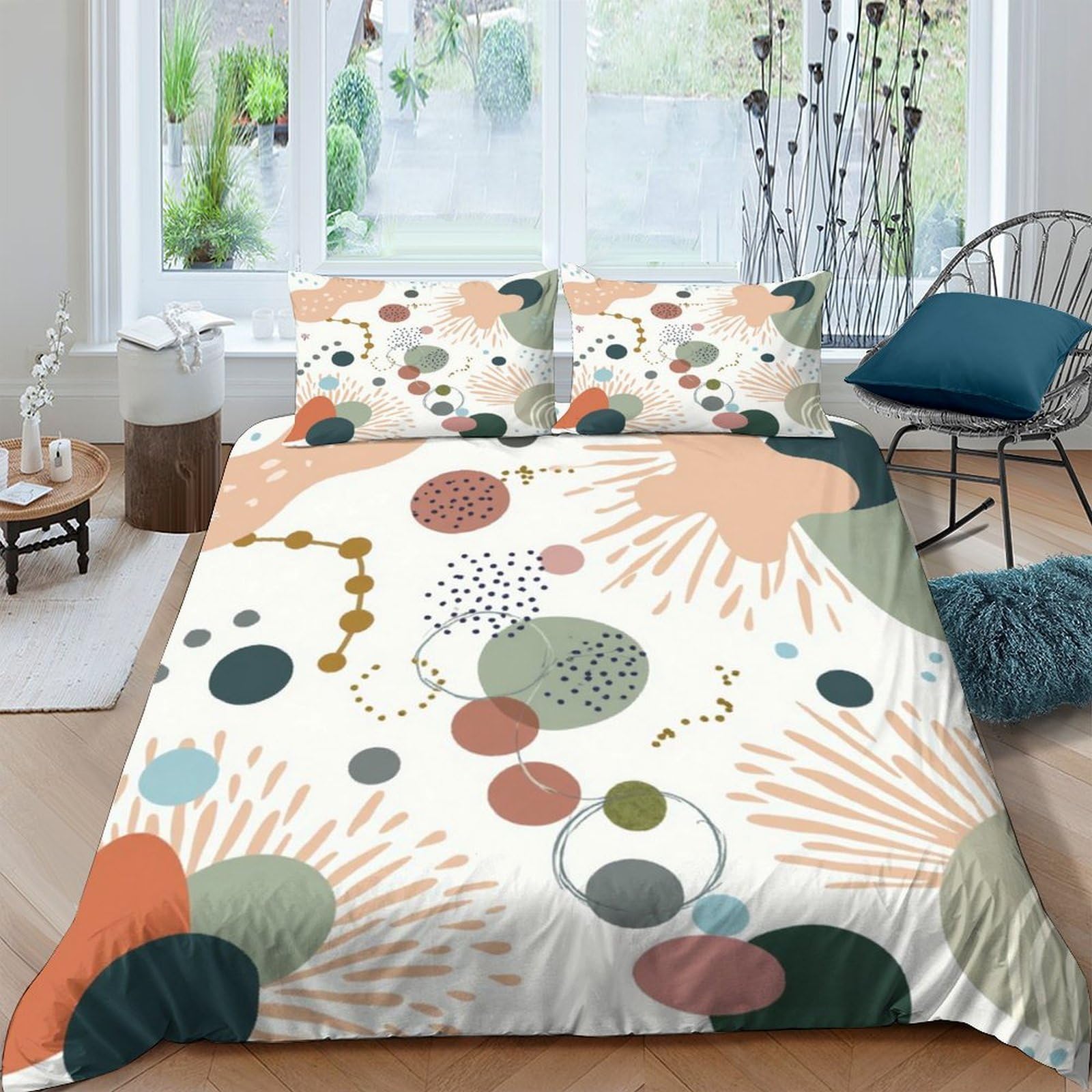 GPLZQXKJNH 3D Printed Abstract Geometric Duvet Cover Microfiber Soft Breathable Botanical Shapes Bedding Set with 2 Pillowcases for Bedroom Decor, Single（135x200cm）