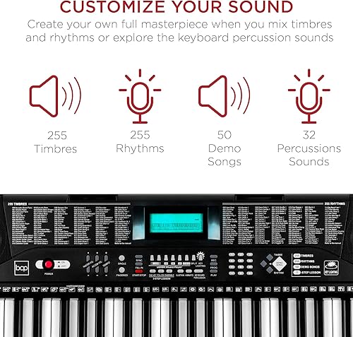 Miniatura 3 de Best Choice Products Juego completo de piano de teclado electrónico de 61 teclas para principiantes con teclas iluminadas pantalla LCD auriculares