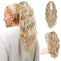 Vista 16 de FLUFYMOOZ Extensión de cola de caballo, extensión de cola de caballo con clip de garra de 18 pulgadas, extensiones de cabello ondulado y rizado