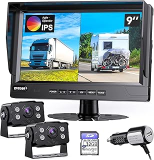 DVKNM Ultimate 9" AHD IPS Monitor 1080P HD DVR Recording Dual Split Backup Camera Complete Kit for Car Truck RV IP69 Waterproof Camera Sharp Rear View Split Image Included SD Card Easy DIY Install