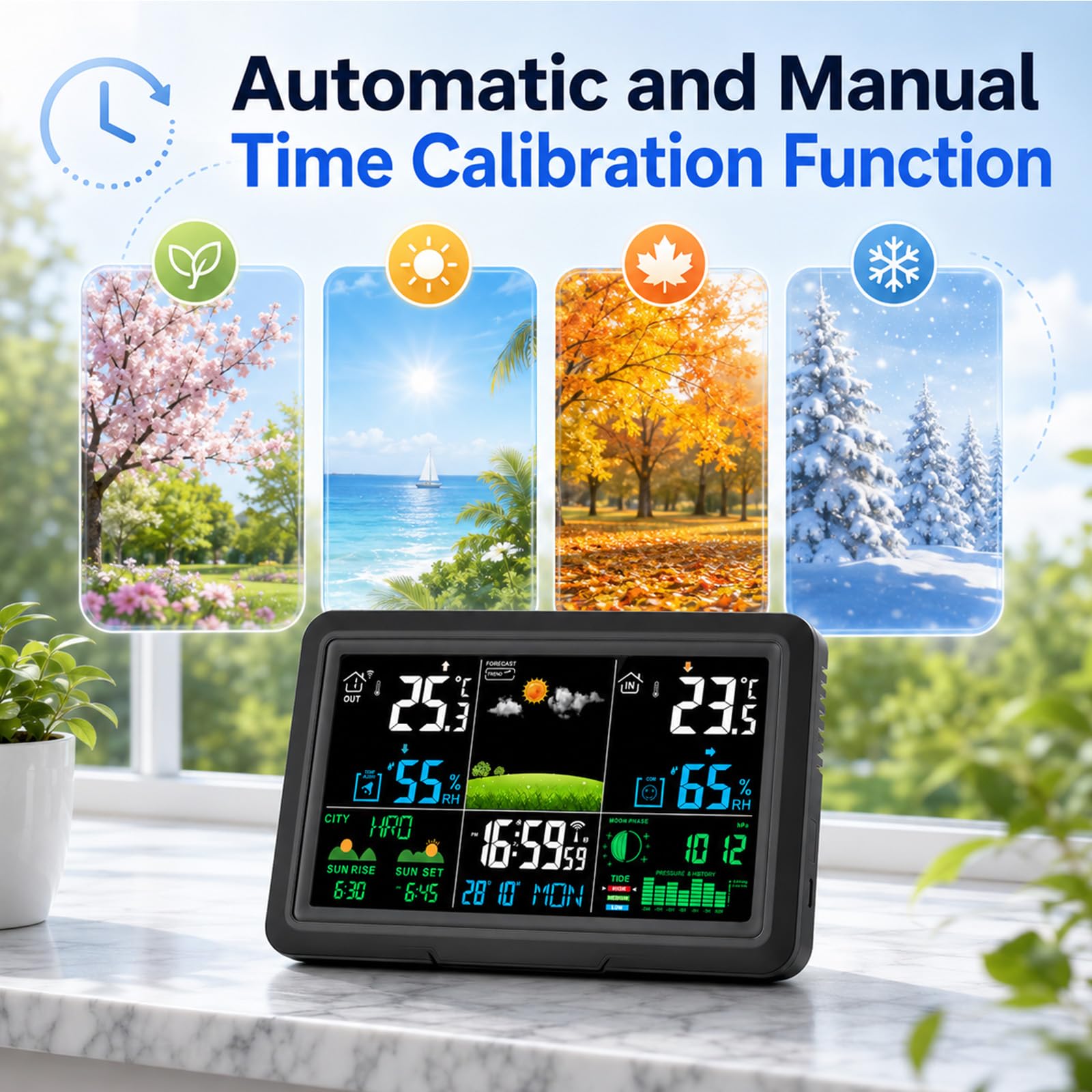 Station Météo Connectée Avec 3 Capteur Extérieur | App Tuya Et Smartlife Contrôle,Alarme,Réveil,Lcd Coloré,Prévision Météo,Station Météo Sans Fil Pour Interieur&Exterieur,Noir
