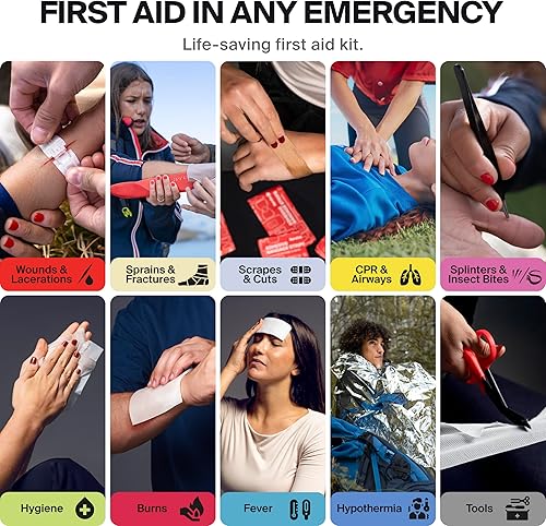 Miniatura 5 de Kit de primeros auxilios profesional grande para automóvil, viajes y hogar, kit de emergencia para senderismo, camping, mochilero y al aire libre,