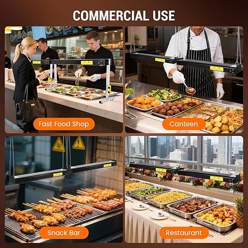 Miniatura 7 de Lámpara de calor de alimentos de 36 pulgadas, calentador de alimentos comercial de 1000 W, calentador de tiras eléctricas, lámpara de calefacción de