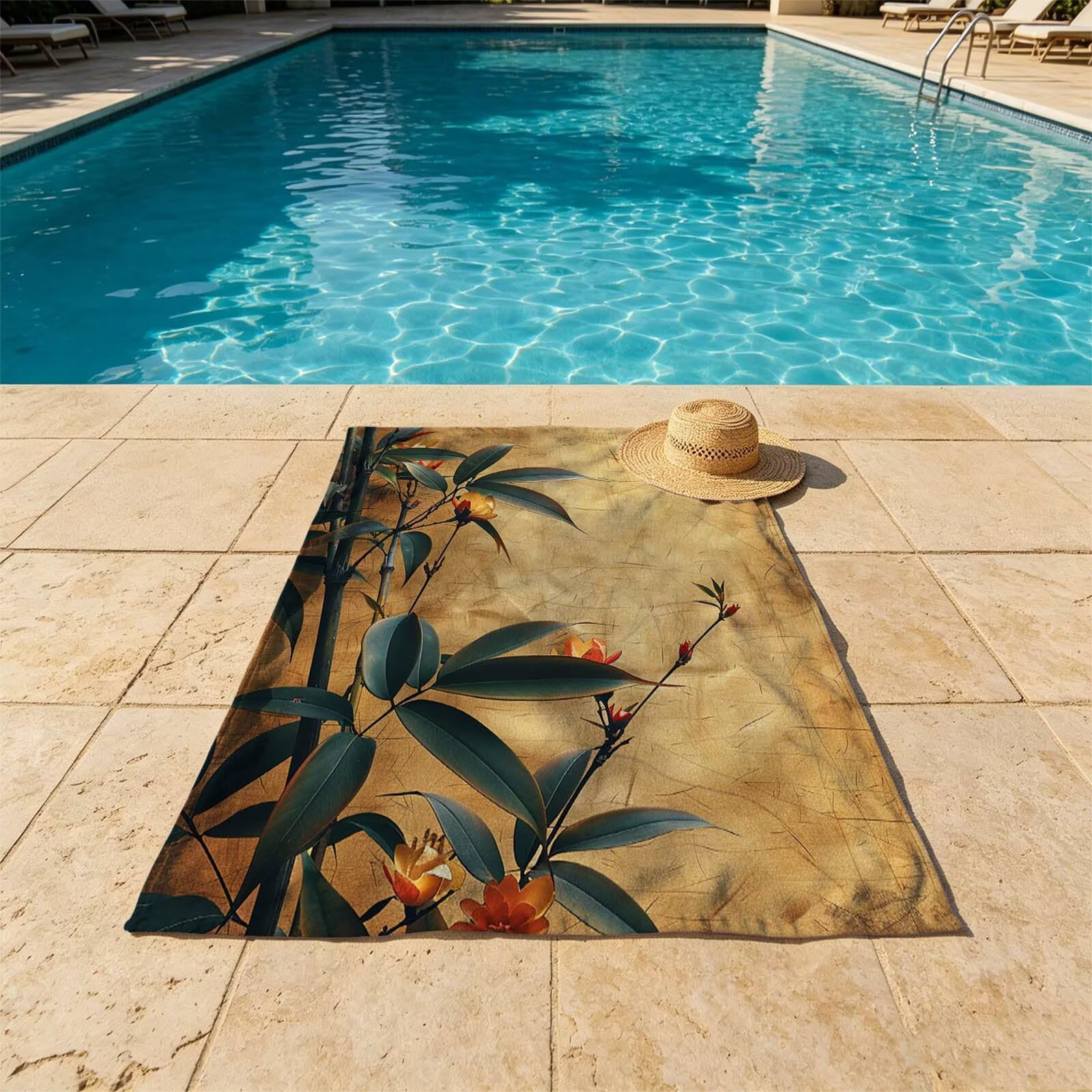 Bambú Toalla Playa 220 x 160 Resistente a la arena Secado rápido Ligero, Toalla Playa Grande 160x220cm Suave Cómodo como Gym Yoga Sauna Toallas Baño Grandes Exterior Travel Essentials Planta XTLS-2821