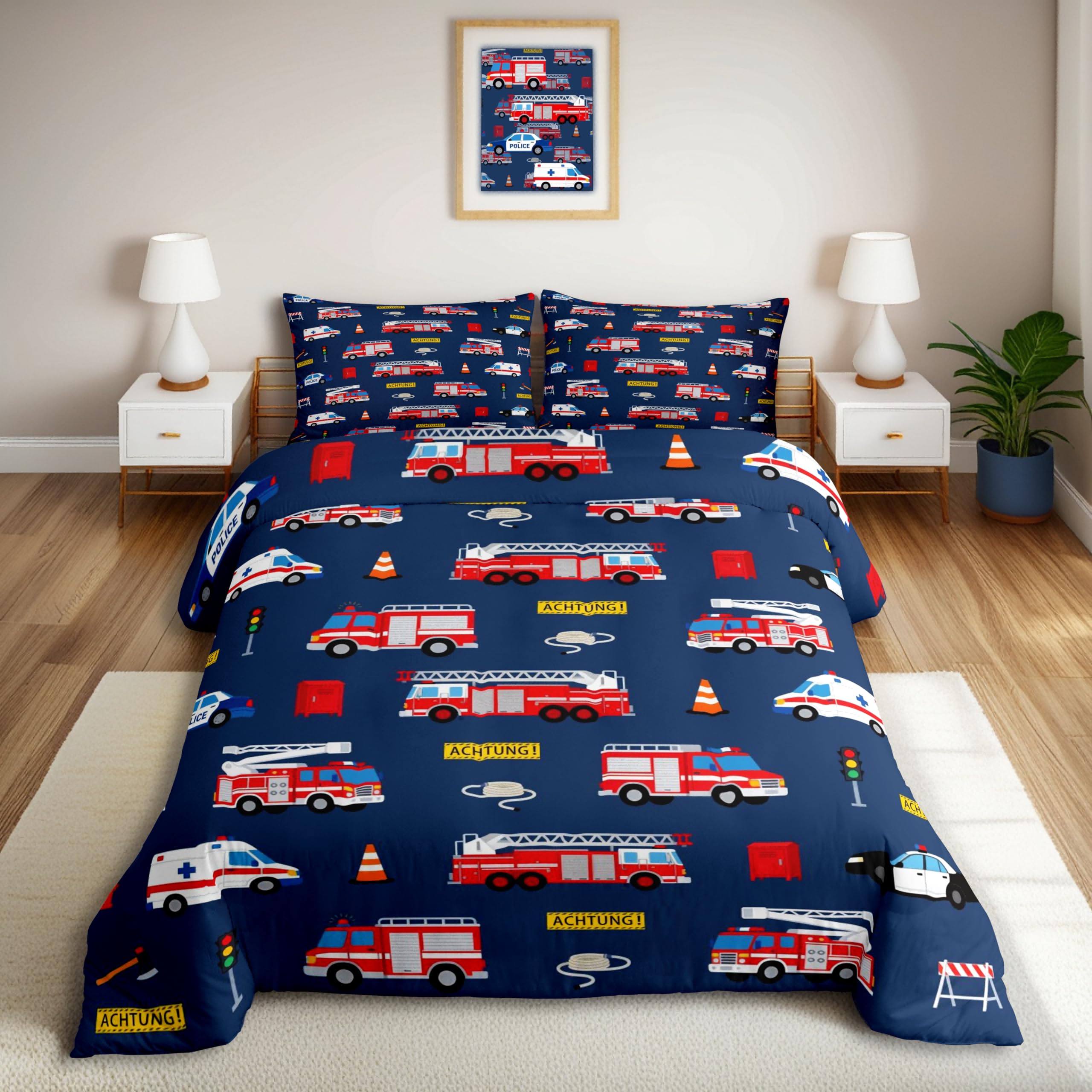 Housse de couette 135x200 ambulance et camion pompier imprimé durable
