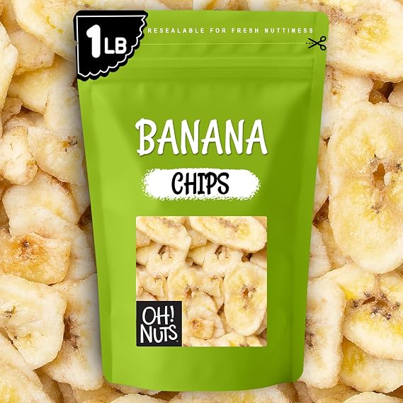 Oh! Nuts Dried Banana Chips - Sweetened Dehydrated Banana Chips - 1 lb - Bulk Bag for Snacking and Baking