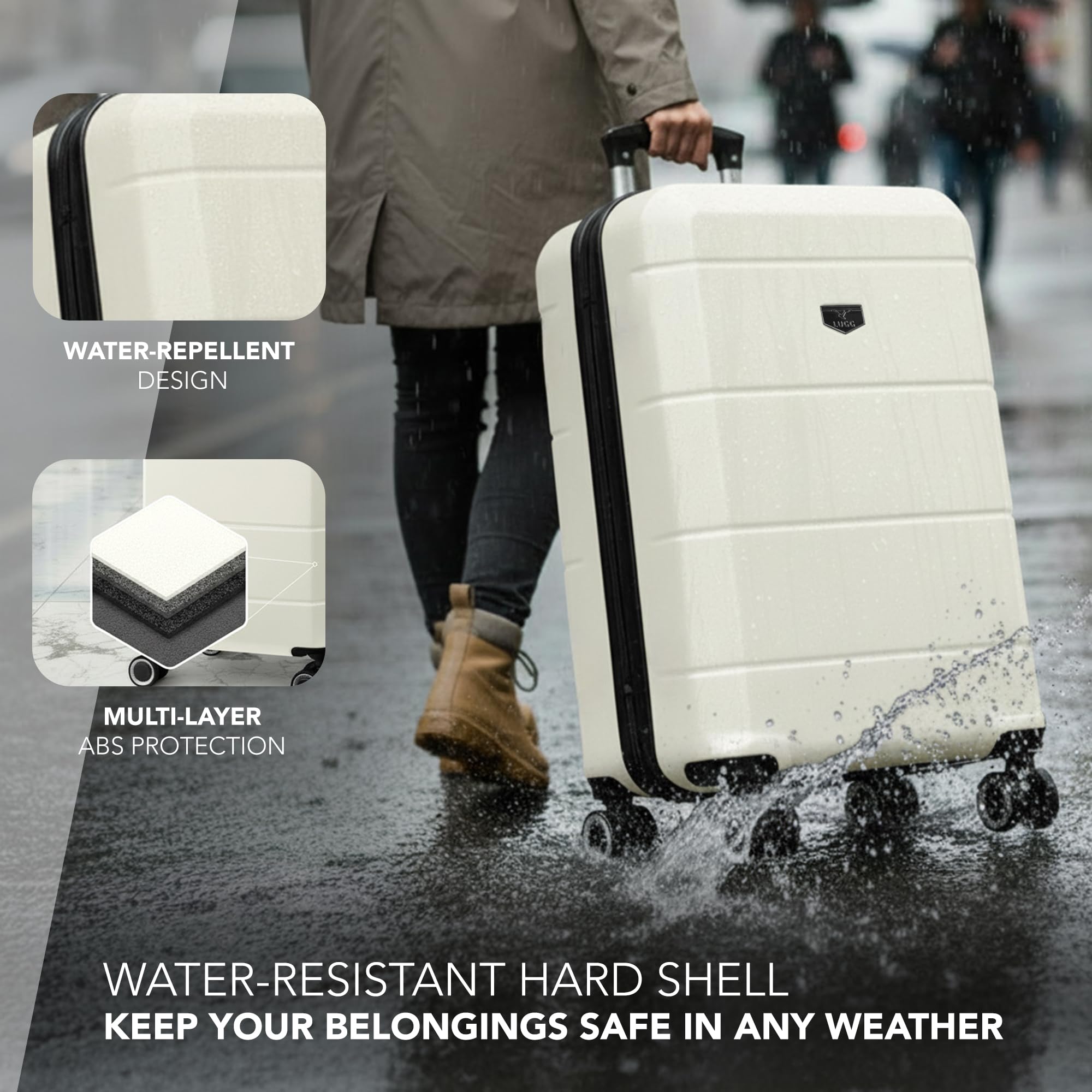LUGG - Jetset 40cm Suitcase - 40x30x20cm- Ryanair Compatible - Underseat Size - Hard Shell ABS - Spinner & Removable Wheels - Lightweight Travel Luggage- Cream/Brown — view 106