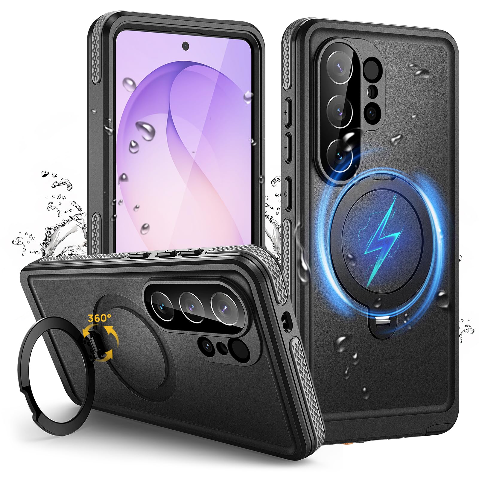Coque pour Samsung S26 Ultra IP68 Étanche avec Support pour MagSafe | Intégrale Incassable Etui avec Protection Écran, Antipoussière Antichoc Waterproof Case pour Samsung Galaxy S26 Ultra, Noir