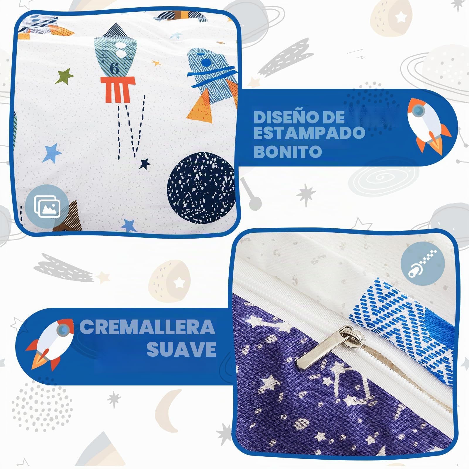 Qucover Juego de Cama para Niño Cama 105 Funda Nordica Infantil 155x220 cm,100% Algodón, Cama Individual, Reversible Diseño de Cosmos para Dormitorio de los Niños