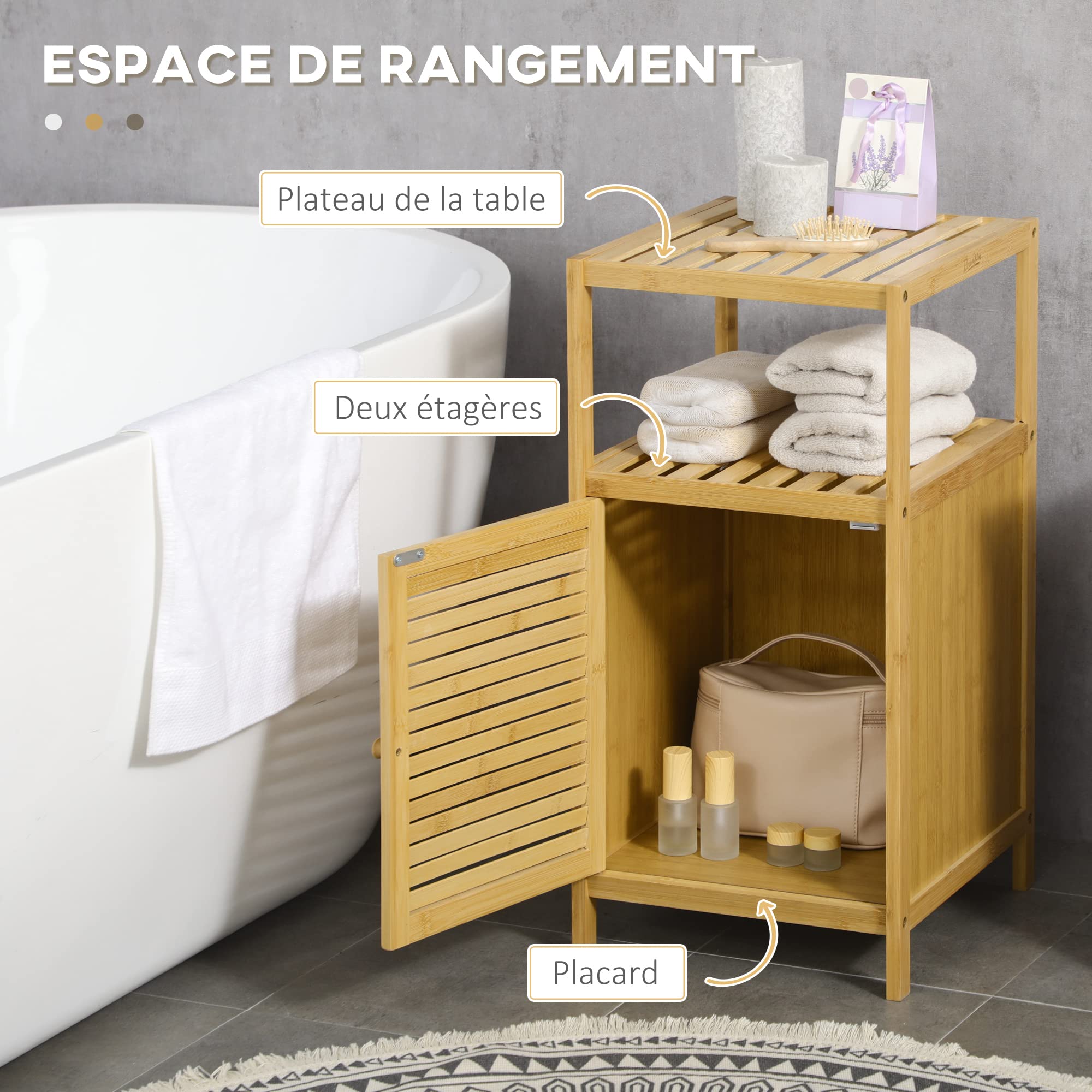 kleankin Meuble sur Pied en Bmabou avec Placard dim. 33L x 36,5l x 67H cm | Meuble Bas de Salle de Bain, Gain de Place