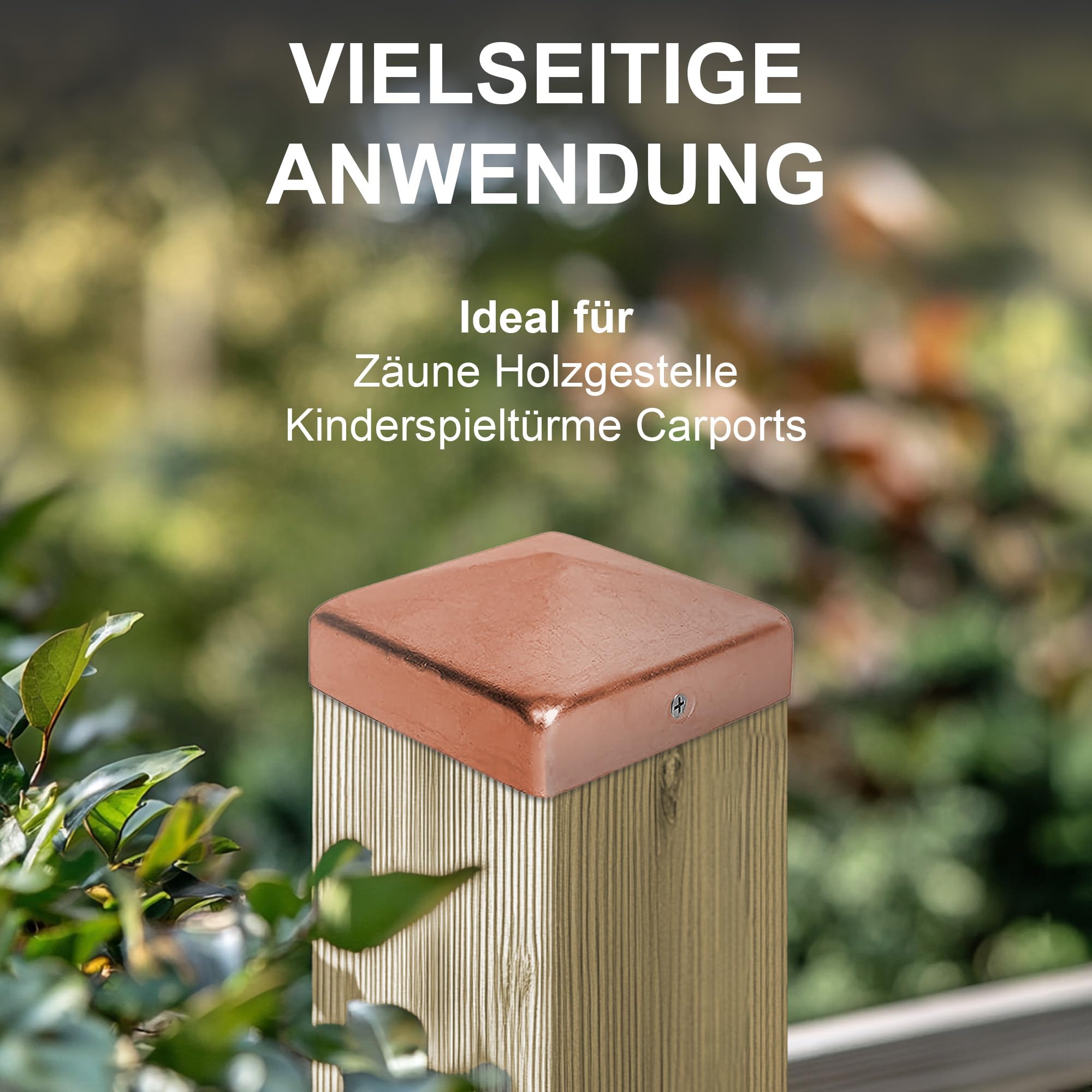 h2i Pfostenkappe | Kupfer | 71 x 71 mm | 5 Stück | Eckige Abdeckkappe für Garten Holzpfosten Pfostenträger & Zaunpfosten in Pyramidenform | Wetterschutz für Holz-Balken & Pfosten