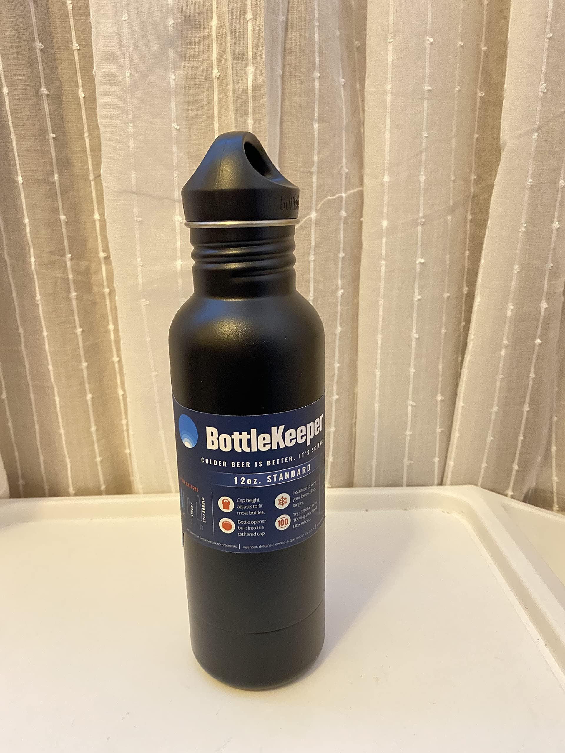 BottleKeeper - The Standard 2.0 - The Original Stainless Steel Bottle Holder and Insulator to Keep Your Beer Colder (Black)
