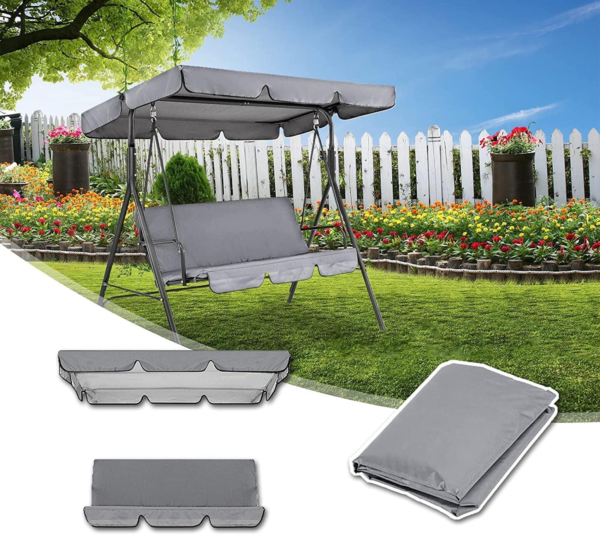 Couverture de balancelle de jardin imperméable avec toile supérieure de rechange et coussin