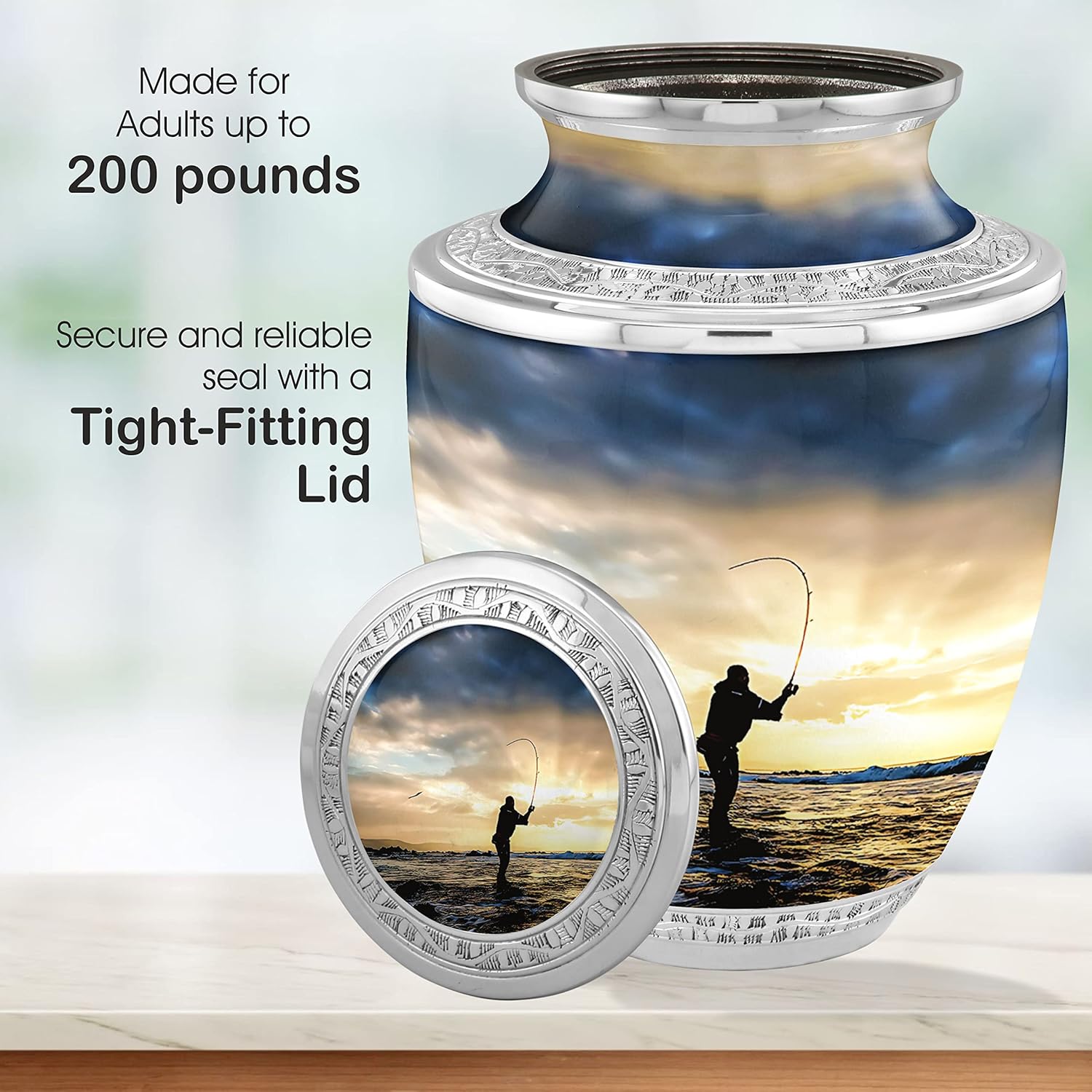 Personalized Medallion Fisherman Fishing Cremation Urns for Adult Ashes Male (Gone Fishing in Heaven No Medallion, Adult Urn, Gone Fishing in Heaven No Medallion - Image 3