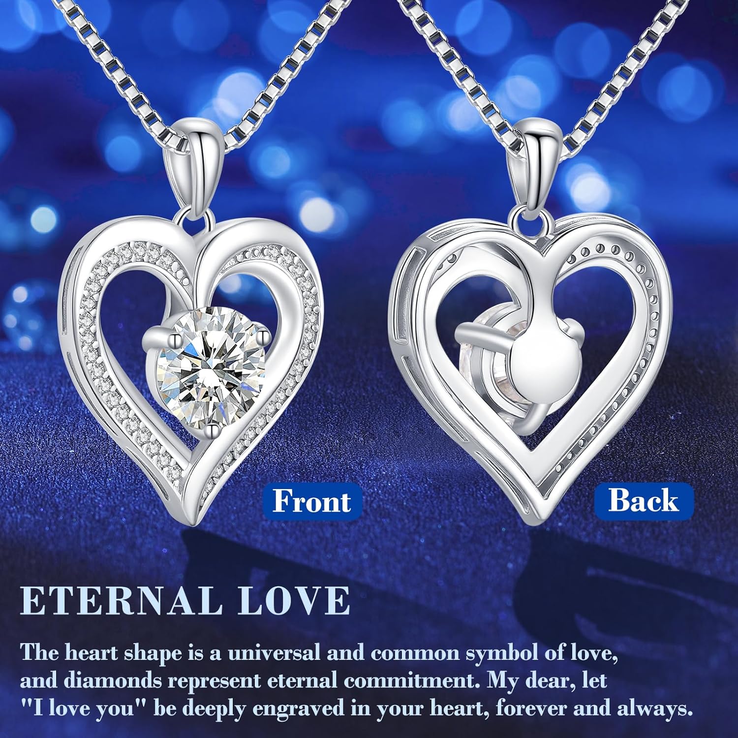 Moissanite Heart Necklaces for Women, 1-3 Carat Moissanite 925 Sterling Silver Necklace, Anniversary Present for Women, Birthday Gifts for Wife, Jewelry Gifts for Wife, Mom, Girlfriend - Image 4