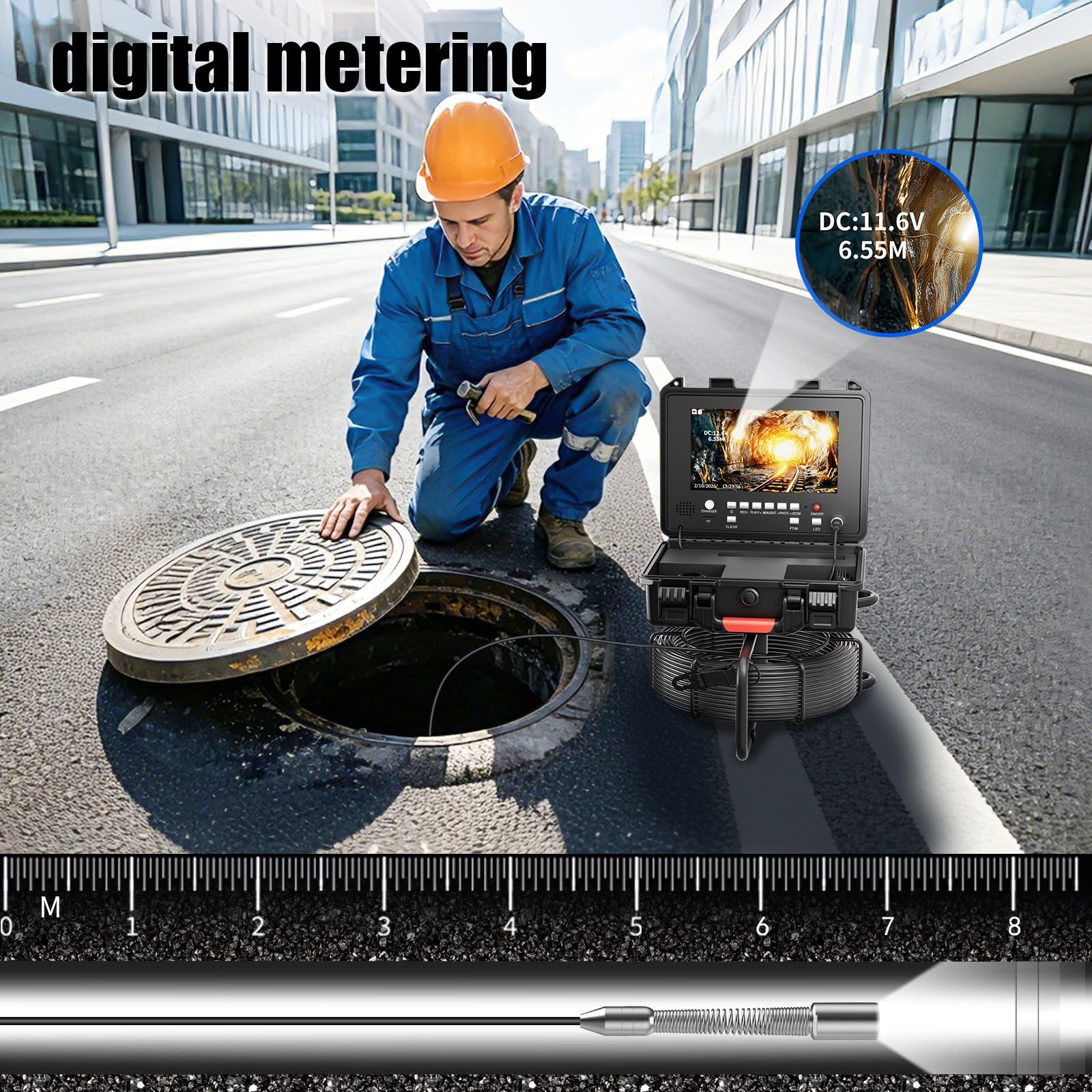 Kamera Inspekcji Odcieków,9"AHD Przemysłowy Endoskop,Detektor Rur