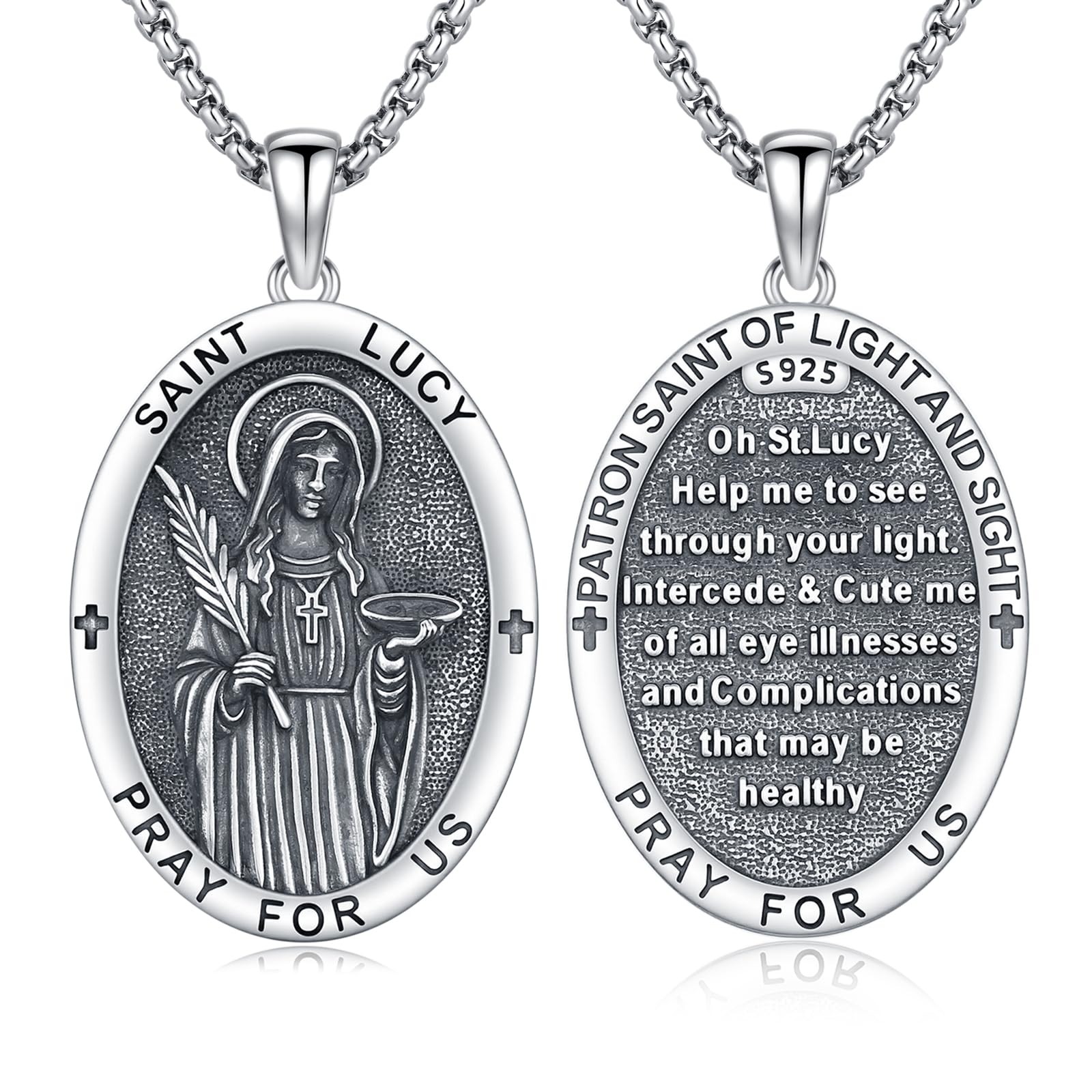 Silver/14K Gold Patron Saint Medal Amulet Necklace for Men Women