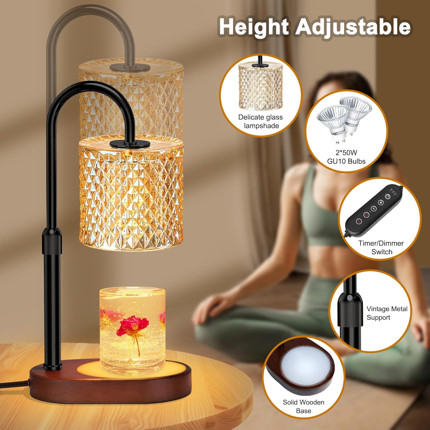 Candle Warmer Lp with Timer, Dimmer Candle Lp with RGB Light, Height