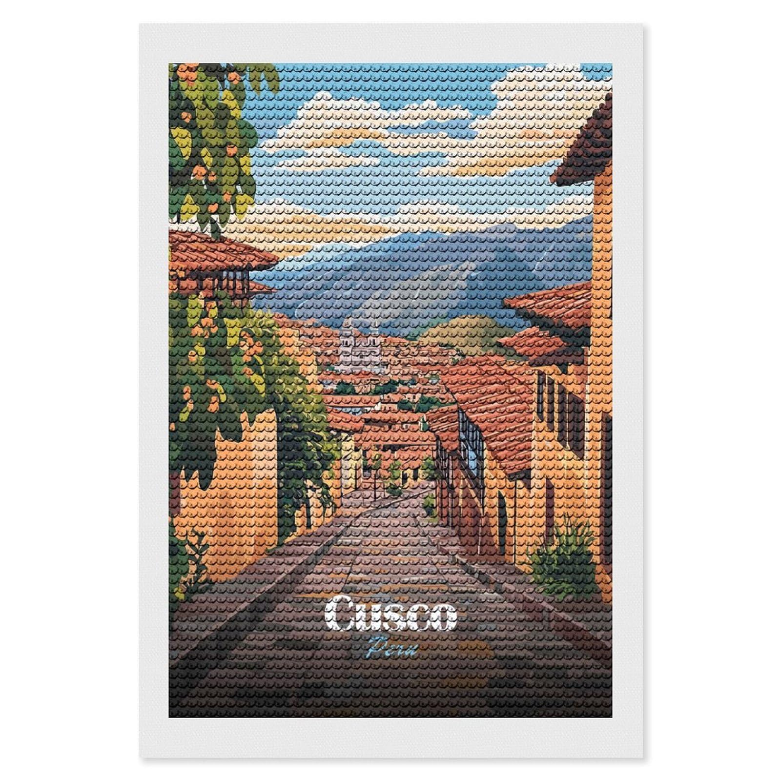 Junmoney Cusco, Peru Cityscape(2) Crystal Diamond Art Kit 8"x12", Modern Decor, Boho Decor, Wall Art Gift, Decorative Artwork, Creative Hobby