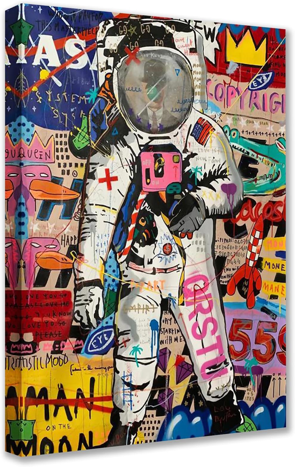 Tucocoo Art Work for Home Walls Creative Astronaut Pictures Street Graffiti Paintings 1 Panel Canvas Pop Art Modern Artwork Home Decor for Living Room Wooden Framed Stretched Ready to Hang 16x24inch