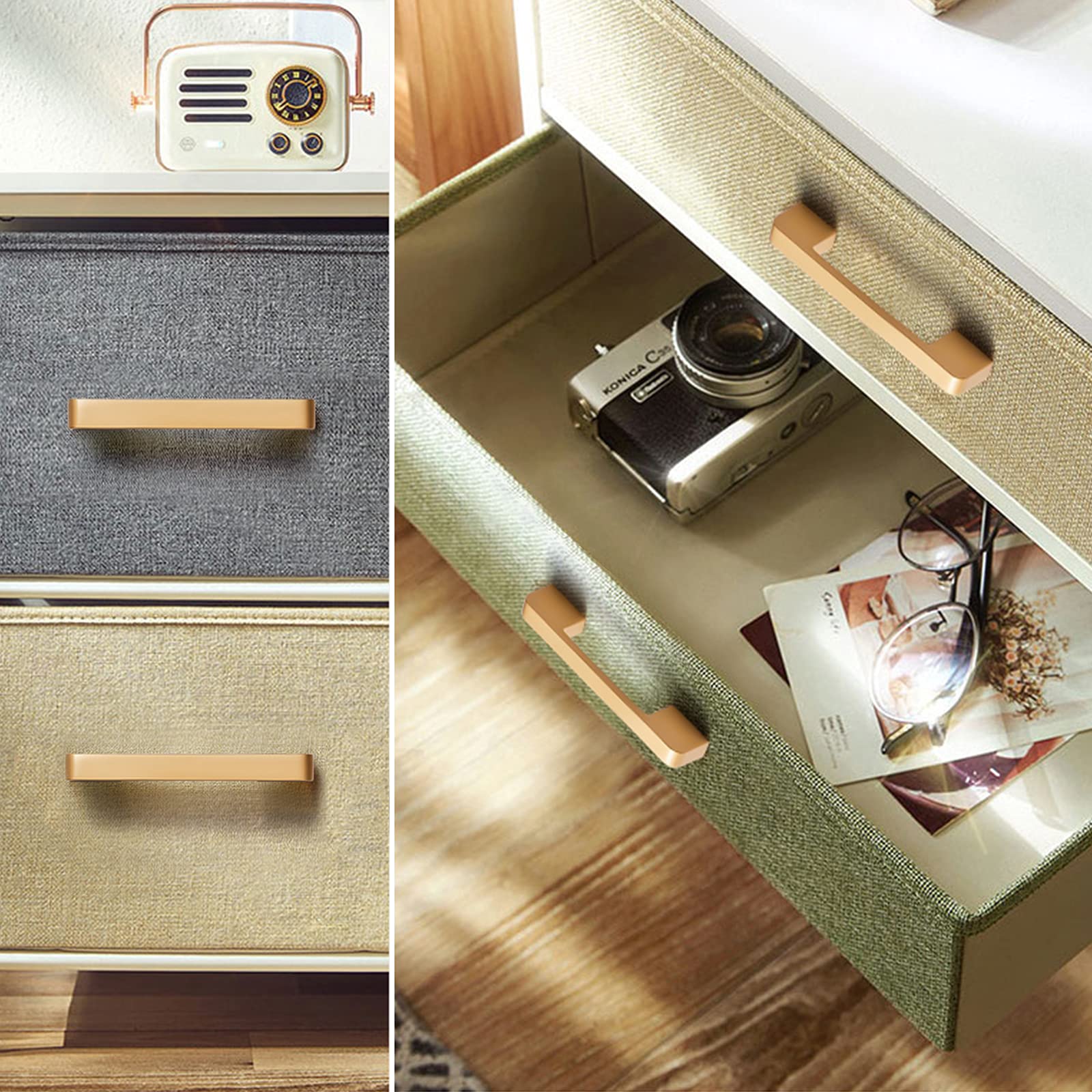 WEAVERBIRD Lot De 4 Poignées D'armoire En Laiton Brossé En Forme De Poignée De Tiroir Pour Meubles Et Armoires En Alliage De Zinc Poignées Dorées 5" (128 Mm) Espacement Des Trous