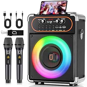 HWWR Karaoke Machine For Adults, Big Party Speaker With 500W Peak Power, Wireless PA System With Dual 8" Subwoofers, Disco Lights & 2 Microphones For Home Party Outdoor, Support USB/AUX/REC/TWS