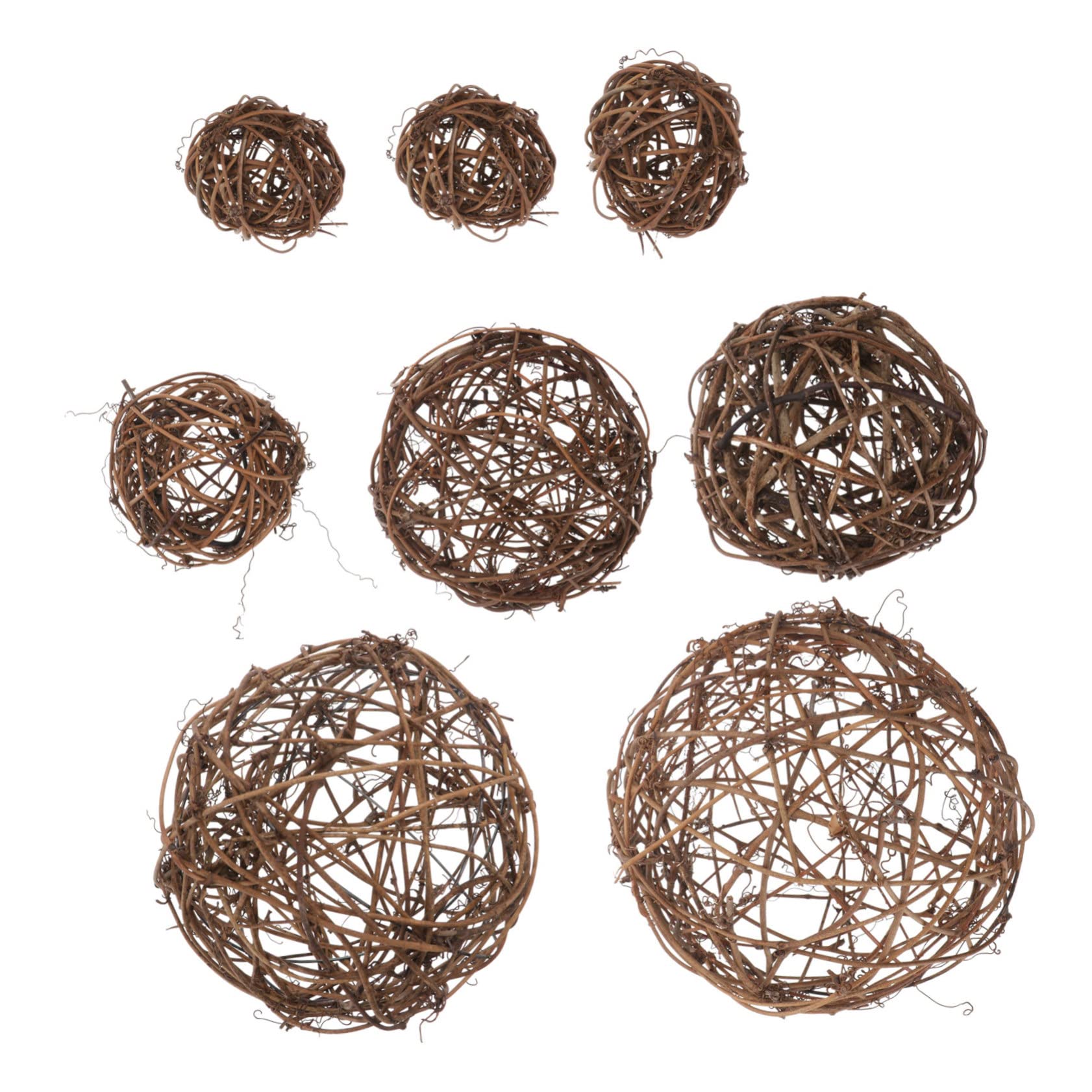 Boules de rotin creuses lot de 8 de tailles variées et de couleur naturelle pour décoration