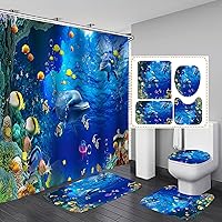 Vista 1 de OLEBETY - Juego de 4 cortinas de ducha con diseño de delfín, medusas de peces tropicales, algas marinas, vida marina, animales marinos, decoración