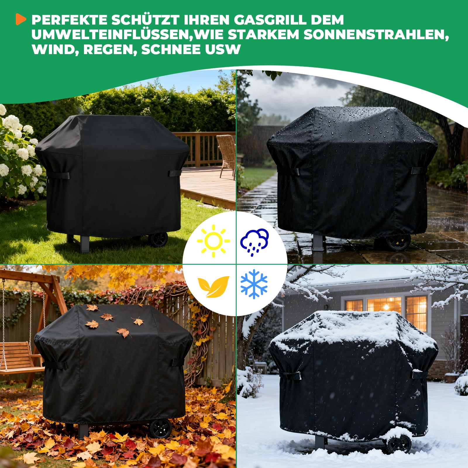 WELL GRILL Pokrowiec na grill gazowy Weber Spirit 300, odporny na warunki atmosferyczne, do grilla gazowego, 132 cm, wodoszczelny, akcesoria do grilla Weber Spirit II E310