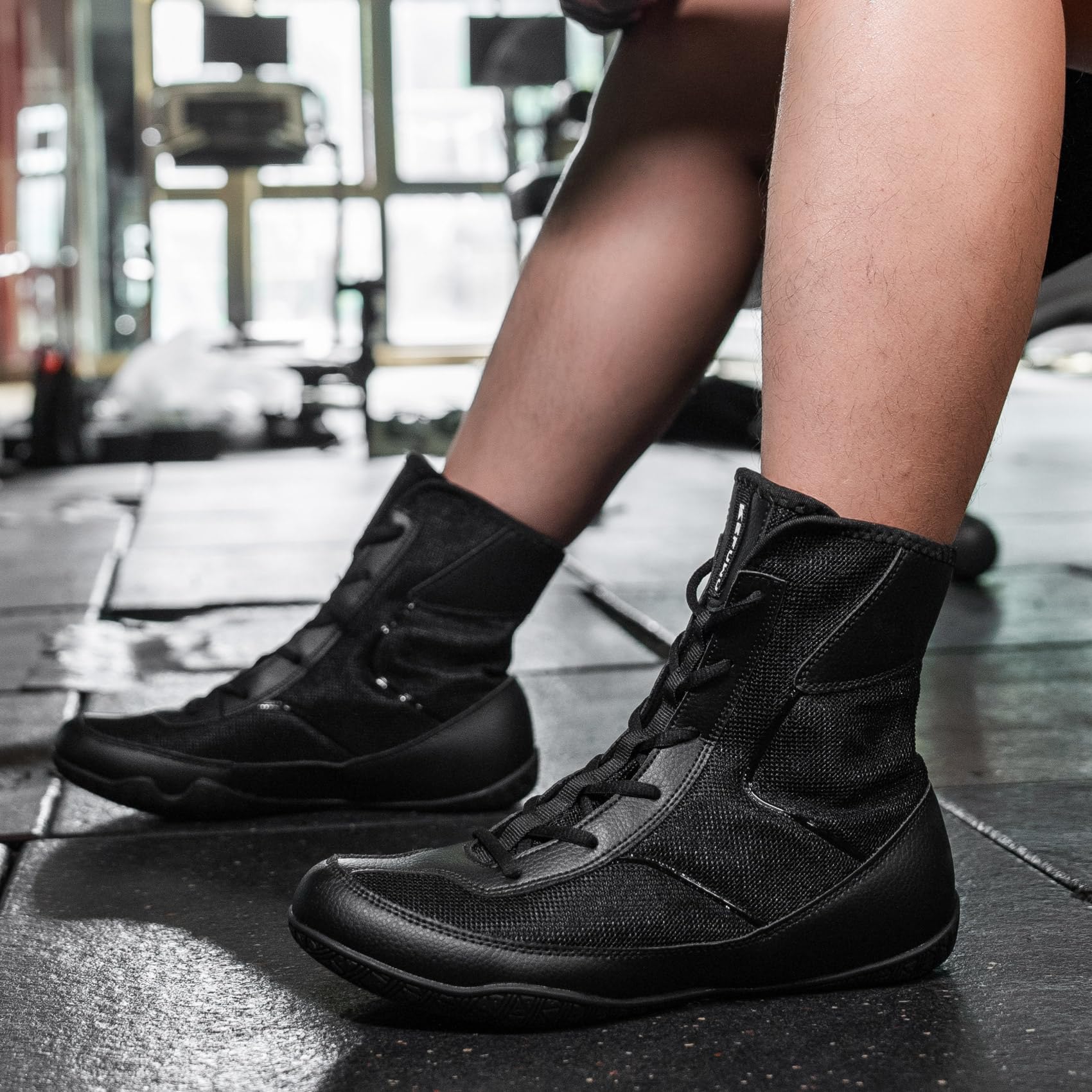 rutschfest Wrestlingschuhe Boxschuhe Herren,Schwarz | Hochschuh-Design Tmungsaktiv Leicht Wettkampf Training Kampfsportschuhe