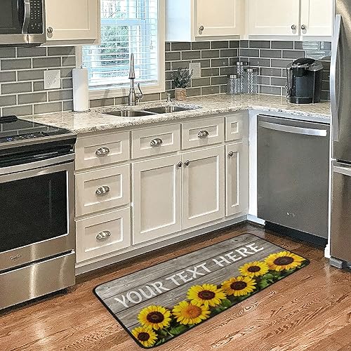 Miniatura 4 de Tapete de cocina de girasol personalizado, tapete de cocina lavable personalizado para piso, cojín antifatiga, tapete cómodo para decoración de